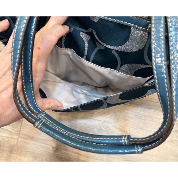 Coach 20429 Signature Teal Metallic File/Messenger Tote Bag - Picture 7 of 9